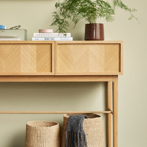 Herringbone console table with drawers